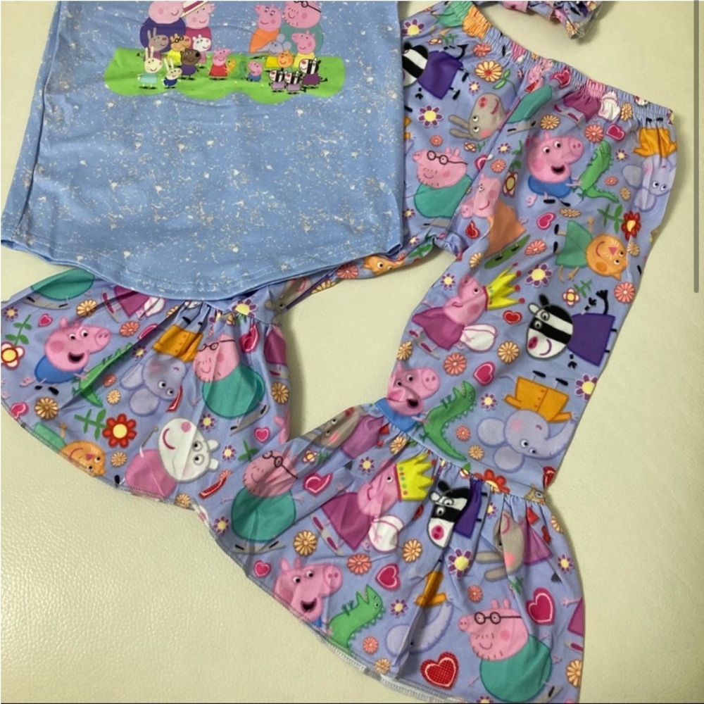 Peppa Pig Blue Pajama Set with Colorful Patterned Sleeves - Picture 3 of 4